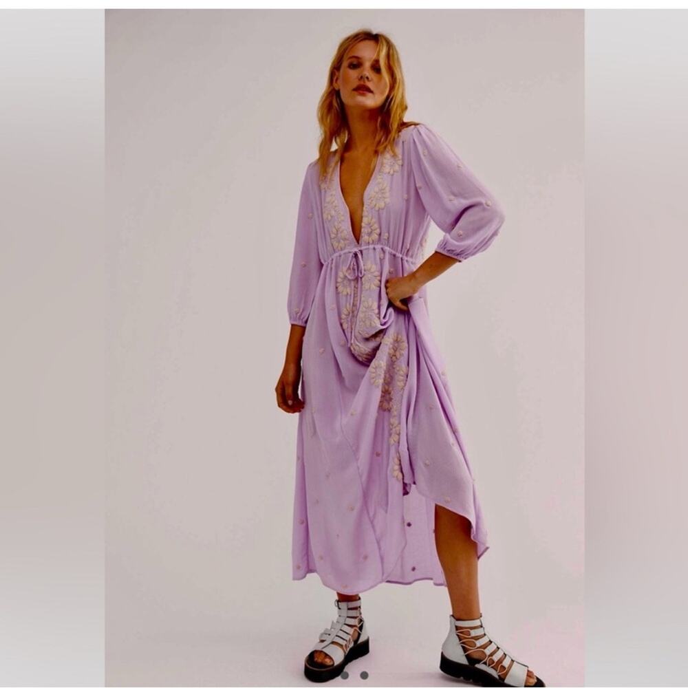 Free People Fable Dusty Lavender Embroidered Maxi Dress